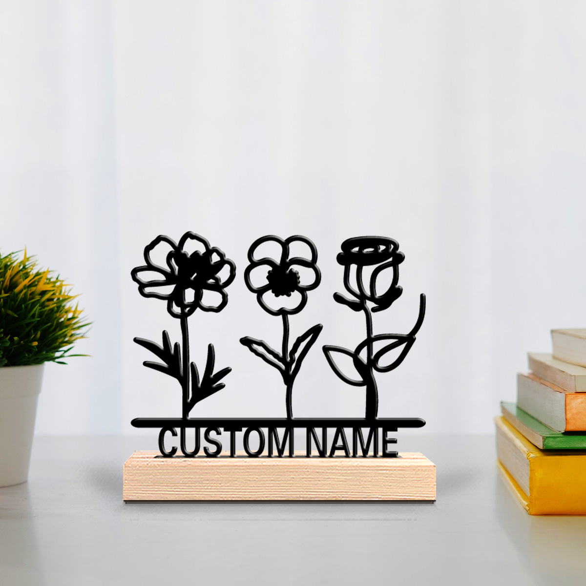 Art Craft Wood - 1pc Modebloemen Aanpasbare tekst Metalen standbeeld