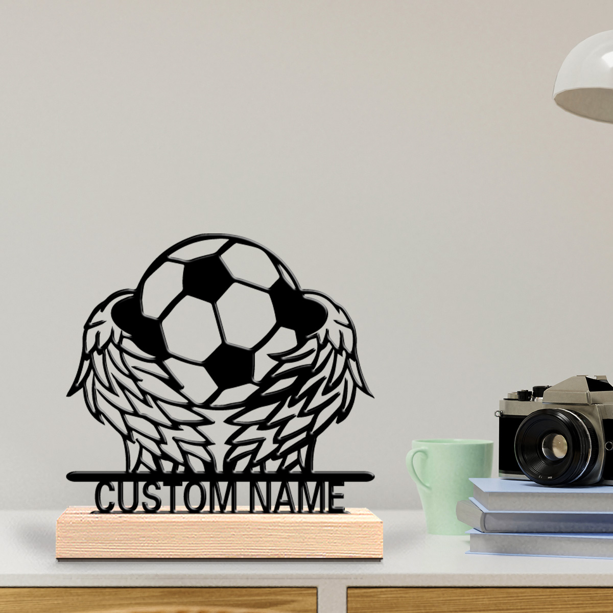Art Craft Wood - 1 stuk Vleugelvoetbal Blikken Beeldje met