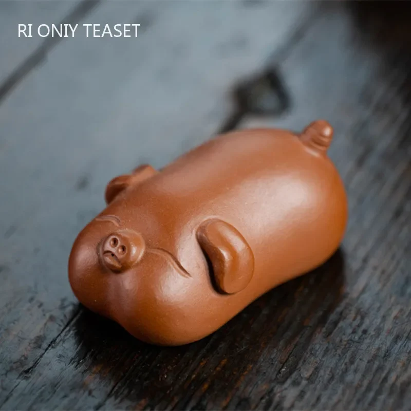Art Craft Clay - Yixing Handgemaakte Leuke Varken Standbeeld Paarse