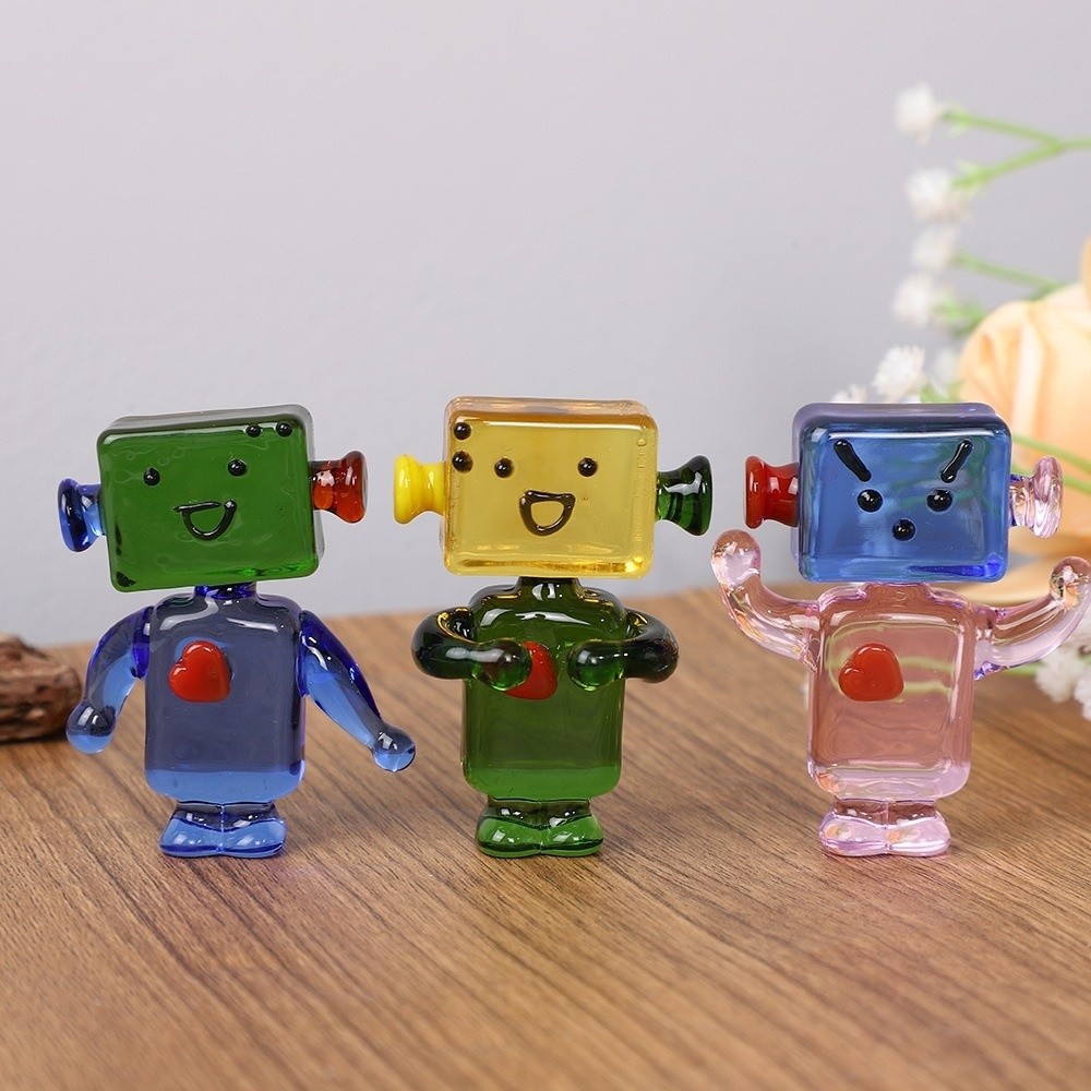 Art Craft Robot - Unieke kleurrijke gezichtsrobotornamenten Transparante kunstambacht Handgemaakte